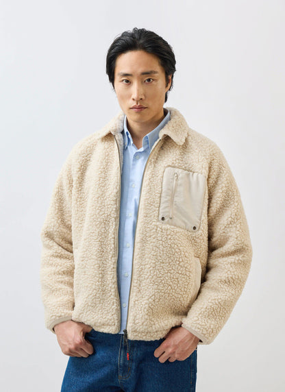 Men’s Full Zip Fleece Jacket - Wool - Ecru Cream | Percival Everyday