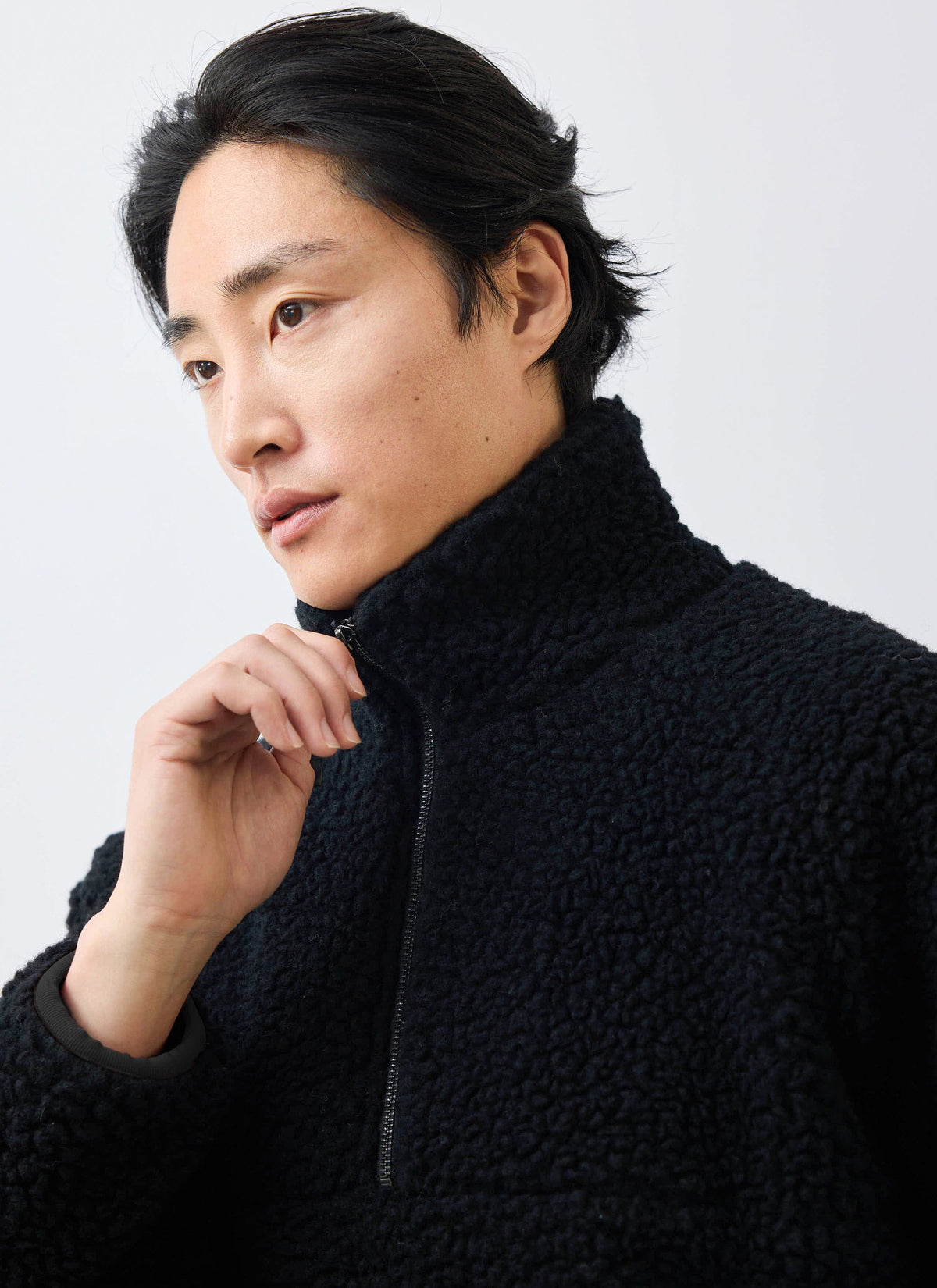 Men’s Fleece Jacket - Quarter Zip Pullover - Wool - Black | Percival Signature
