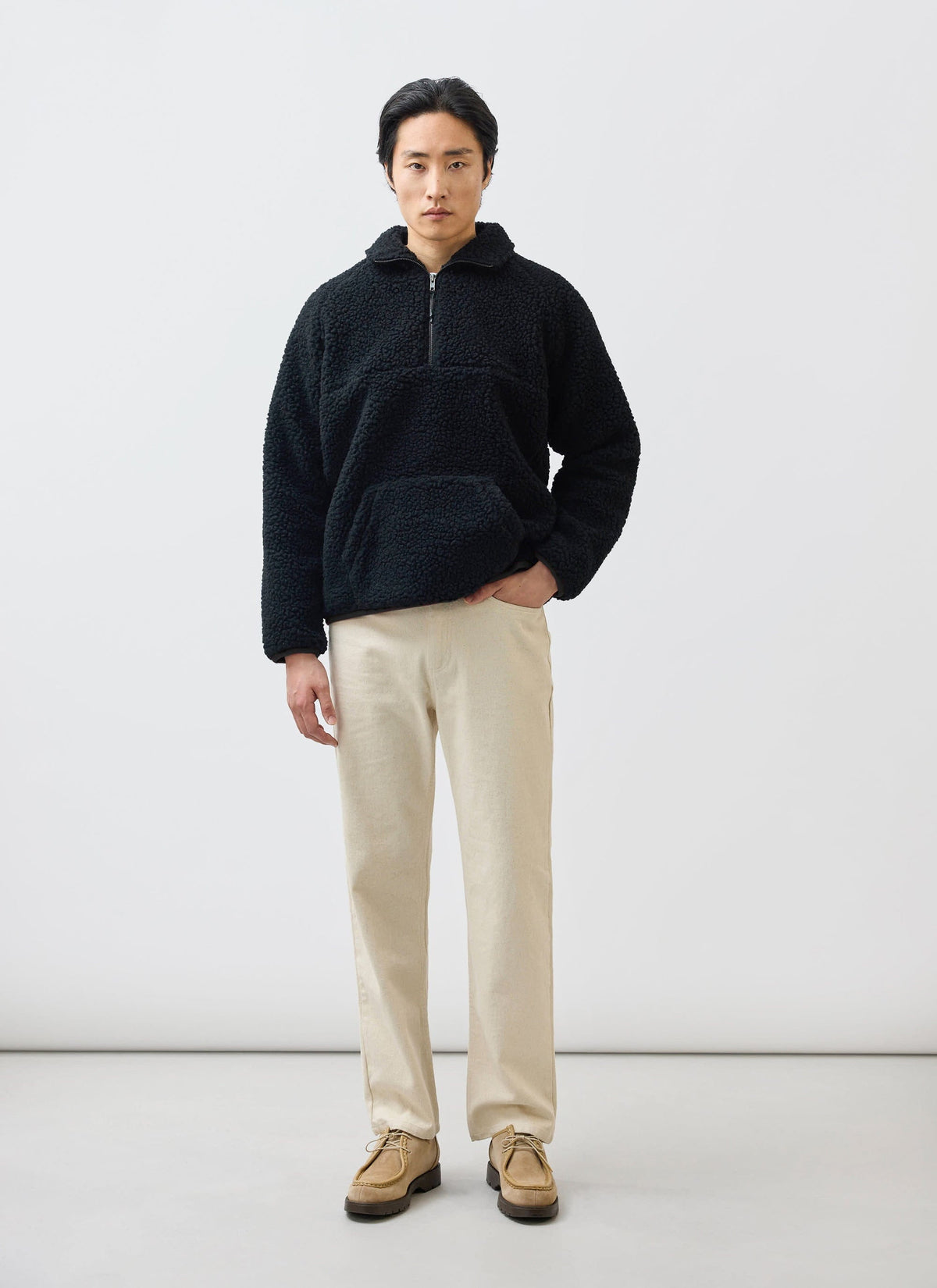 Men’s Fleece Jacket - Quarter Zip Pullover - Wool - Black | Percival Signature