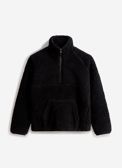 Men’s Fleece Jacket - Quarter Zip Pullover - Wool - Black | Percival Signature