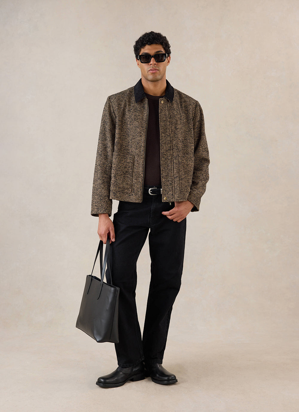 Men's Cropped Jacket - Herringbone Wool - Brown - Percival | Percival Smart Buy