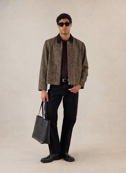 Men's Cropped Jacket - Herringbone Wool - Brown - Percival | Percival Smart Buy