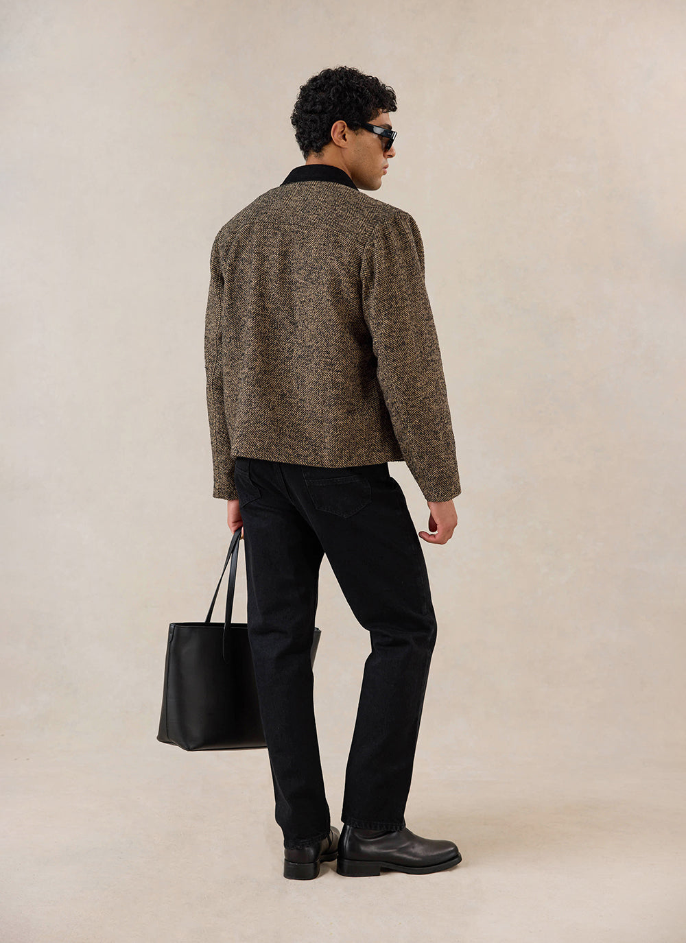 Men's Cropped Jacket - Herringbone Wool - Brown - Percival | Percival Smart Buy