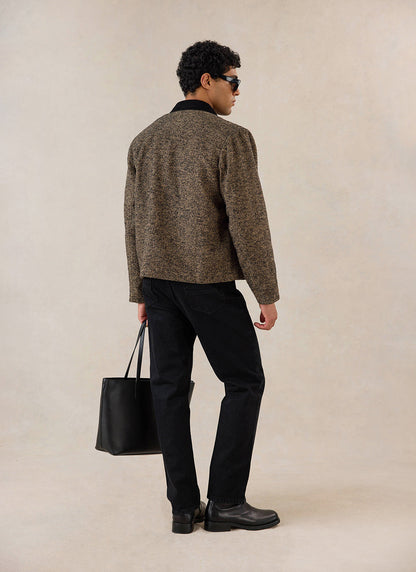 Men's Cropped Jacket - Herringbone Wool - Brown - Percival | Percival Smart Buy