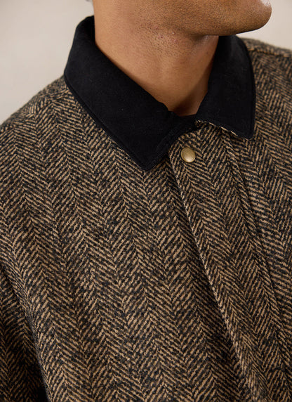 Men's Cropped Jacket - Herringbone Wool - Brown - Percival | Percival Smart Buy