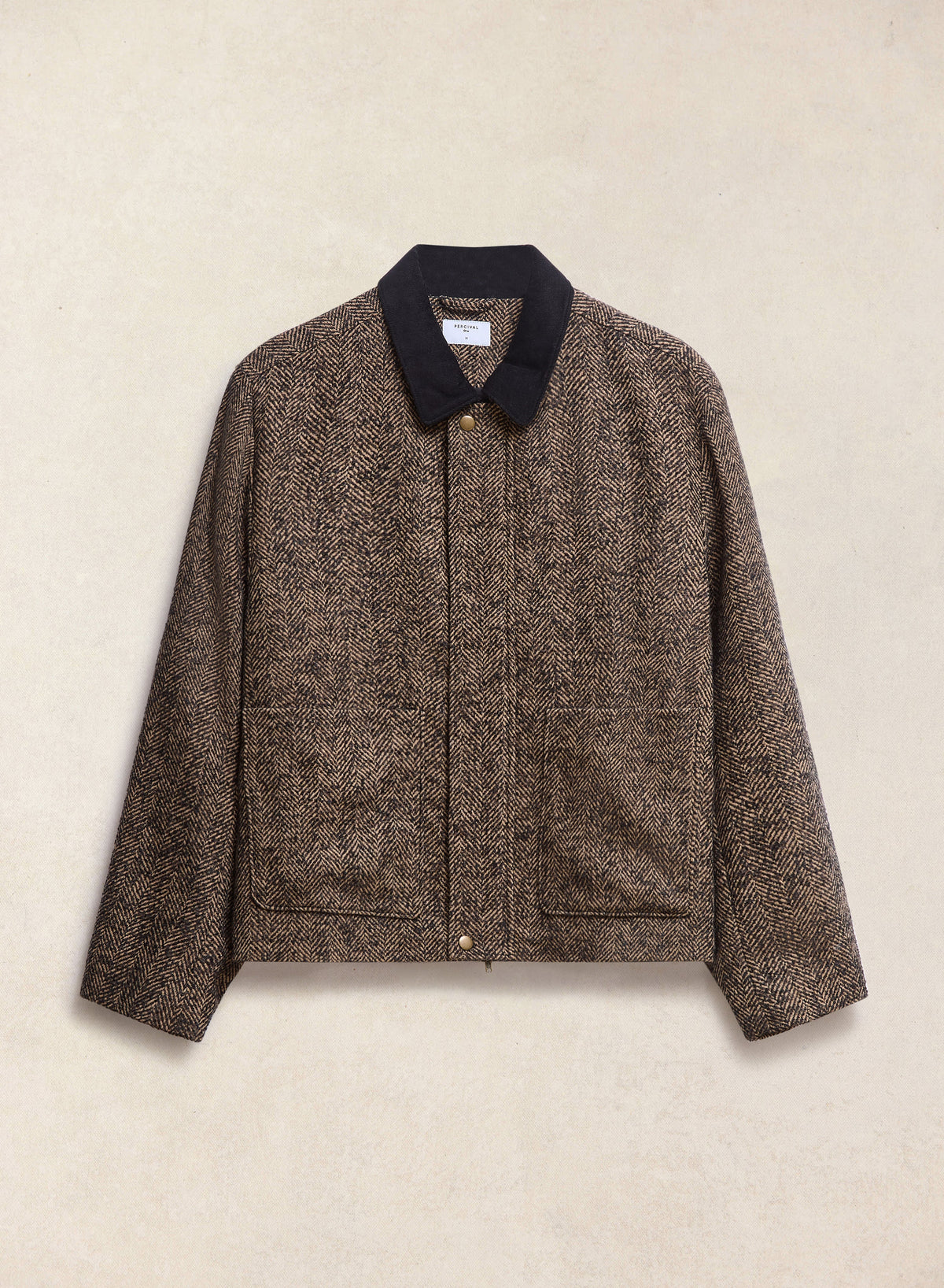 Men's Cropped Jacket - Herringbone Wool - Brown - Percival | Percival Smart Buy