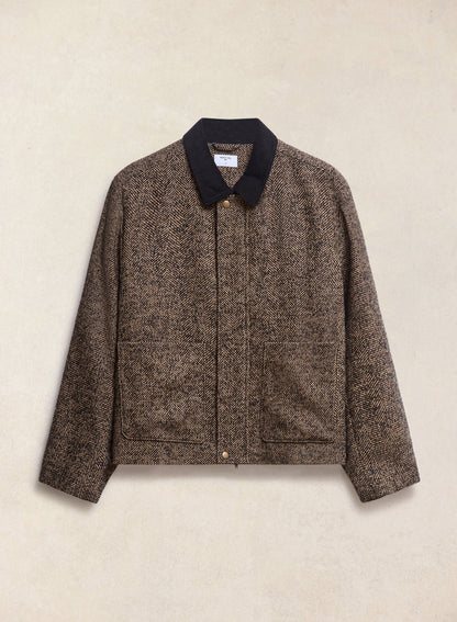 Men's Cropped Jacket - Herringbone Wool - Brown - Percival | Percival Smart Buy