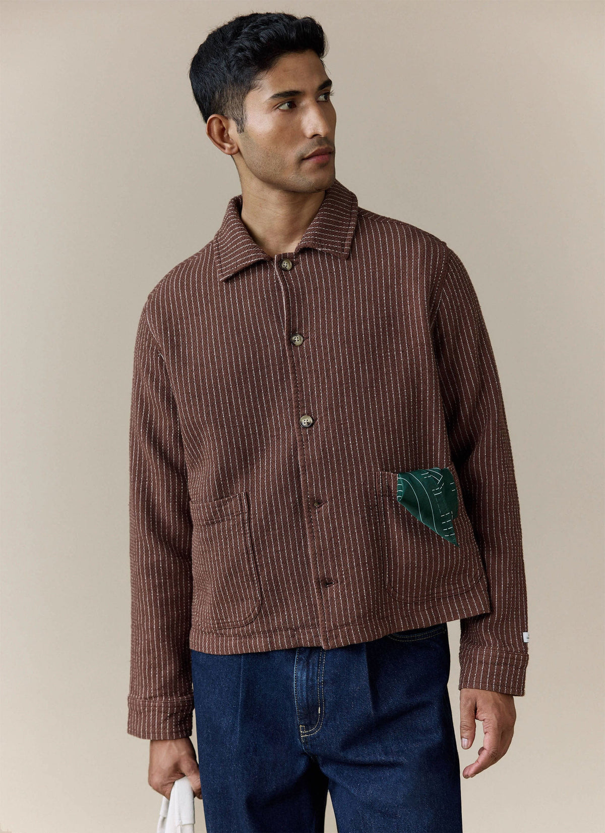 Men's Sorrento Overshirt Jacket - Linen - Brown | Percival Popular