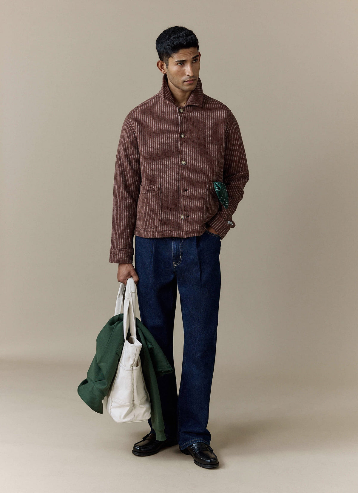 Men's Sorrento Overshirt Jacket - Linen - Brown | Percival Popular