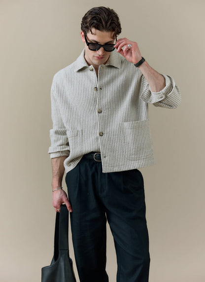 Men's Sorrento Overshirt Jacket - Linen - Cream | Percival Hot Sale