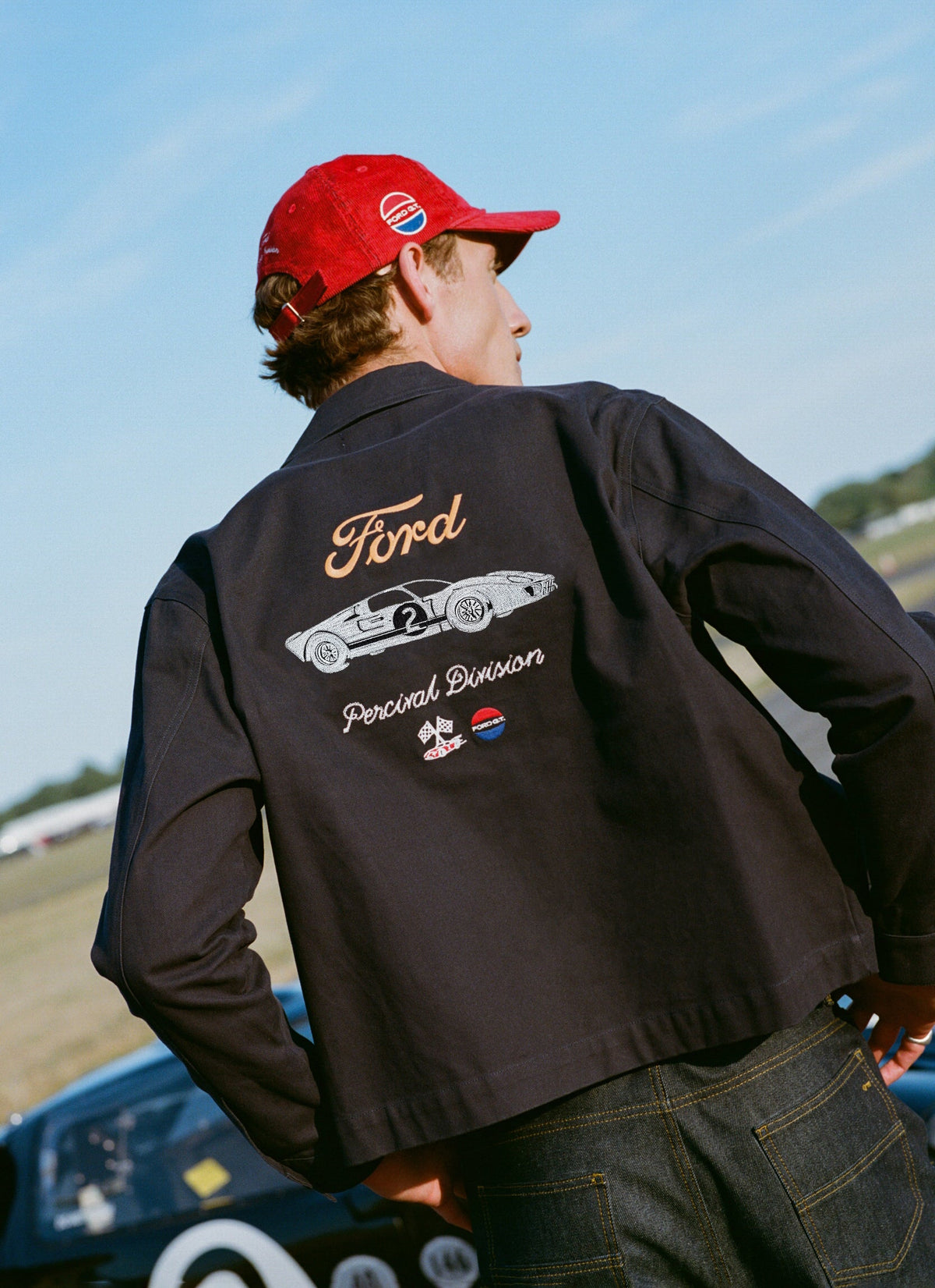 Men's GT40 Embroidered Canvas Jacket - Ford x Percival - Navy - Cotton | Percival Premium