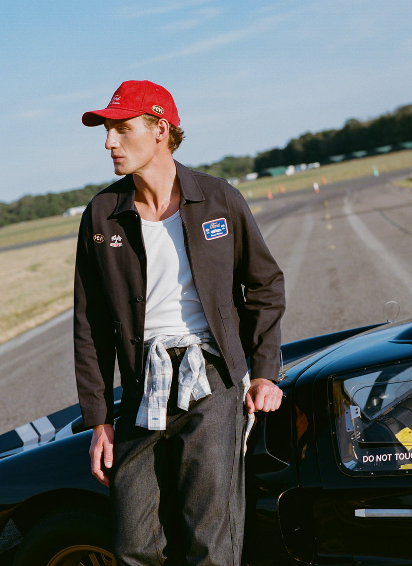 Men's GT40 Embroidered Canvas Jacket - Ford x Percival - Navy - Cotton | Percival Premium