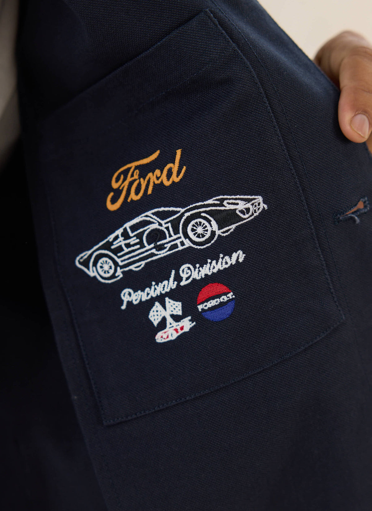 Men's GT40 Embroidered Canvas Jacket - Ford x Percival - Navy - Cotton | Percival Premium