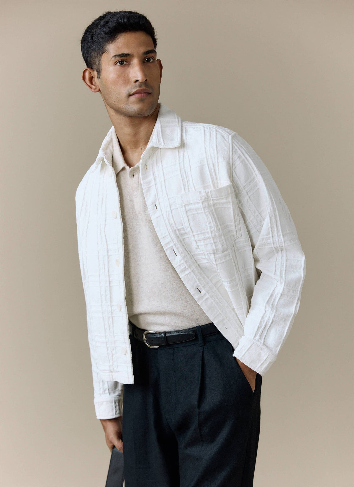 Men's Check Overshirt - Canyon - Cotton - White | Percival Special Offer
