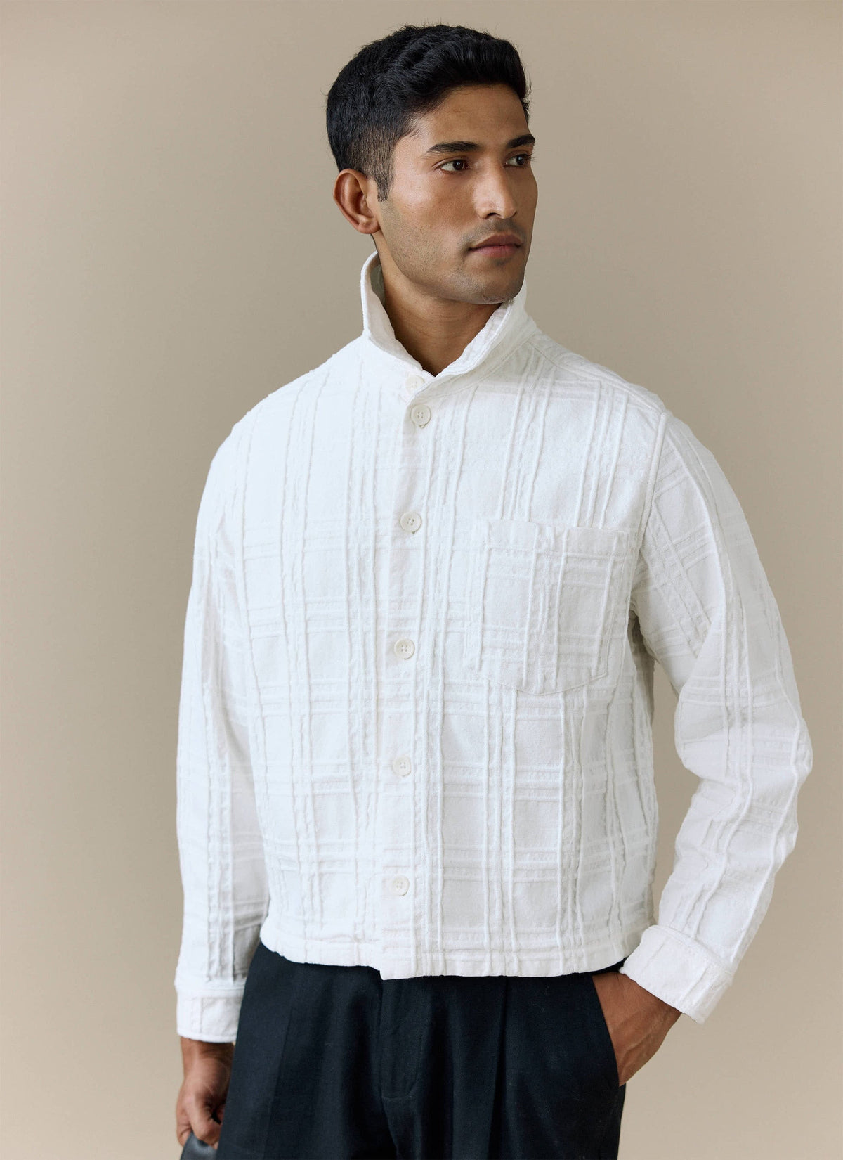 Men's Check Overshirt - Canyon - Cotton - White | Percival Special Offer