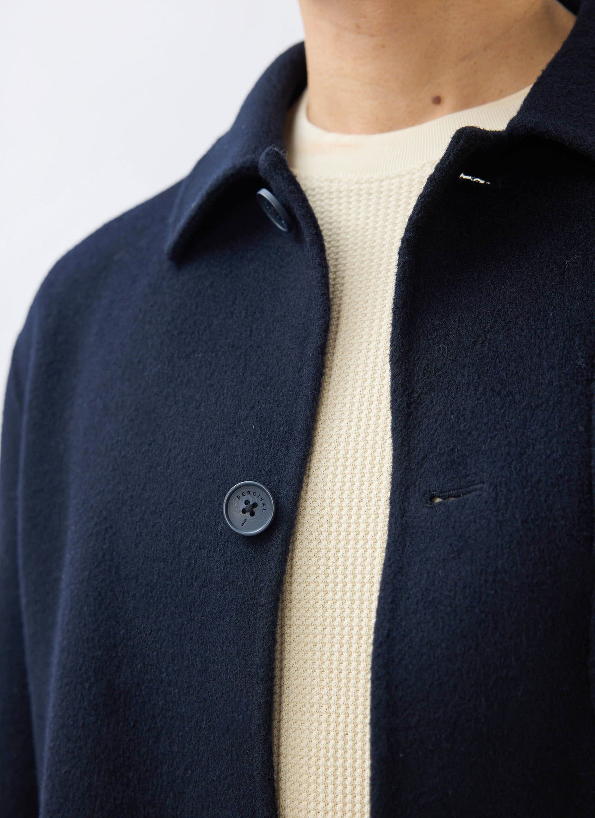 Men's Wool Overshirt - Shacket - Wool - Navy Blue | Percival Sale