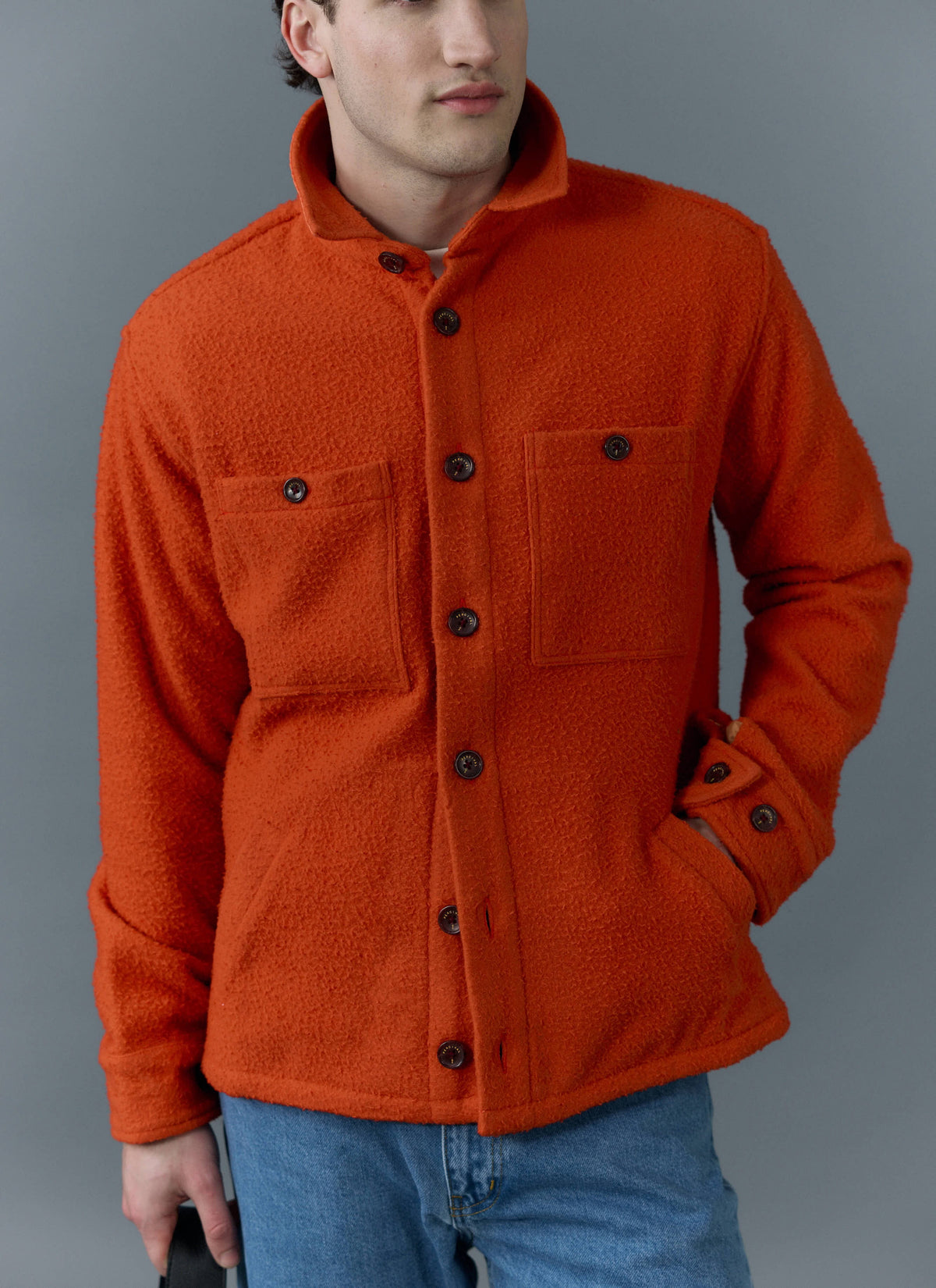 Men's Blanket Overshirt - Casentino Wool - Orange | Percival Popular