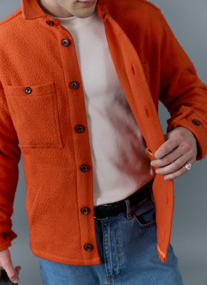 Men's Blanket Overshirt - Casentino Wool - Orange | Percival Popular