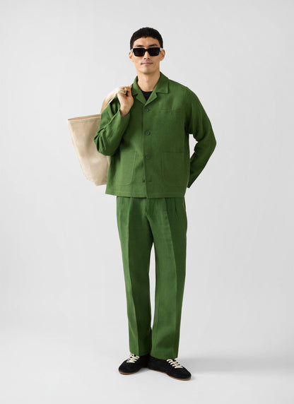 Boxy Overshirt - Linen - Forest | Percival Top Pick