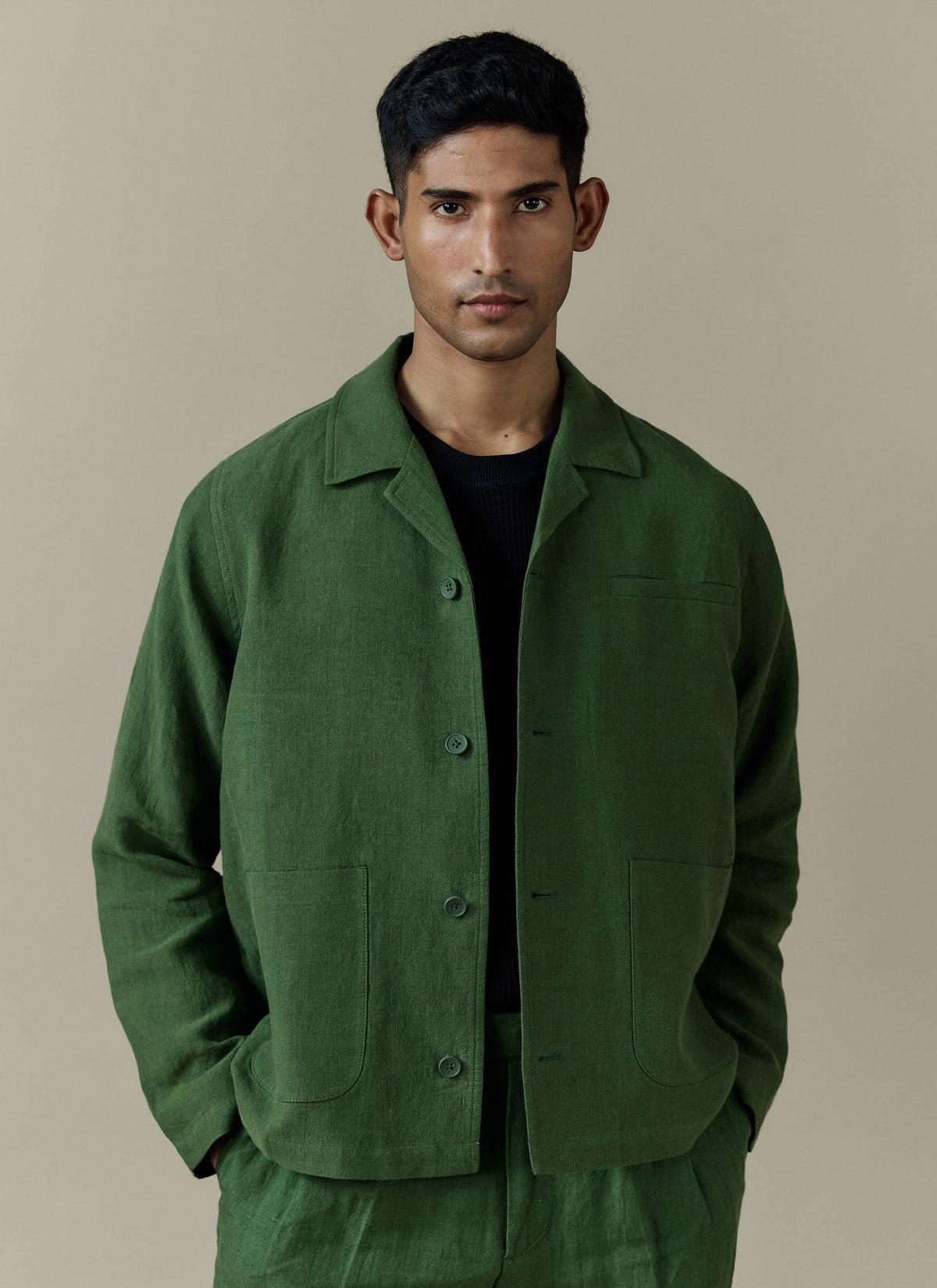 Boxy Overshirt - Linen - Forest | Percival Top Pick