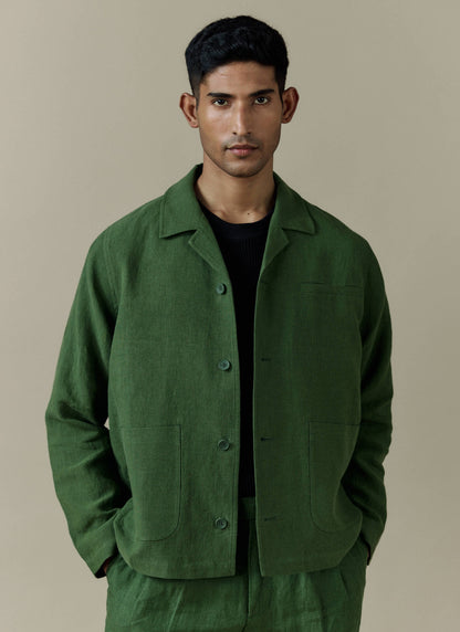 Boxy Overshirt - Linen - Forest | Percival Top Pick