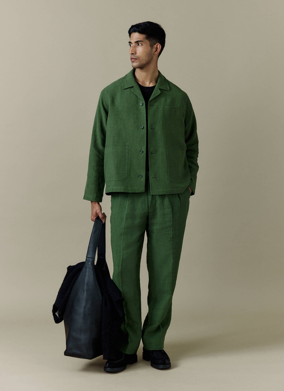 Boxy Overshirt - Linen - Forest | Percival Top Pick