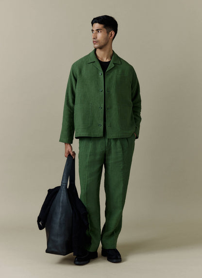 Boxy Overshirt - Linen - Forest | Percival Top Pick