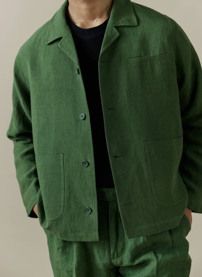 Boxy Overshirt - Linen - Forest | Percival Top Pick