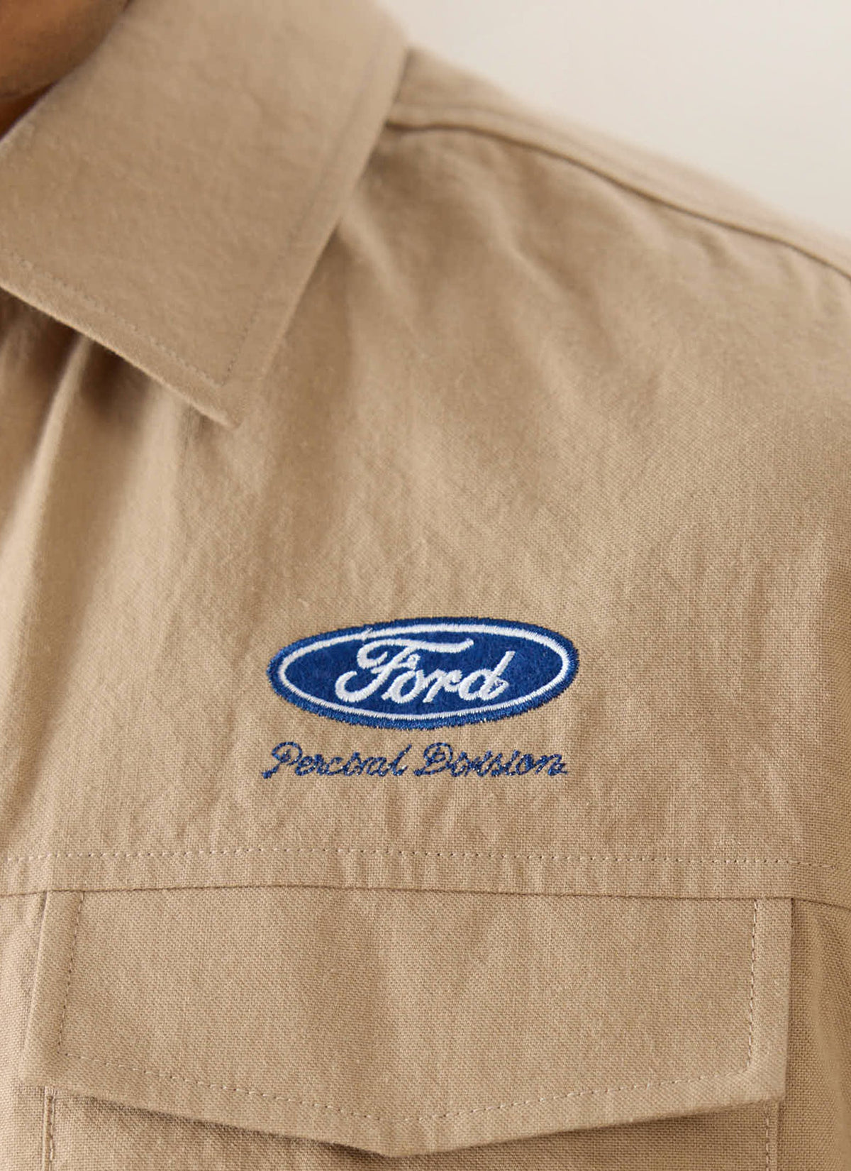 Men's Embroidered Mechanic Shirt - Cotton - Beige - Ford x Percival | Percival Best Seller
