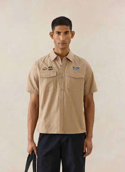 Men's Embroidered Mechanic Shirt - Cotton - Beige - Ford x Percival | Percival Best Seller
