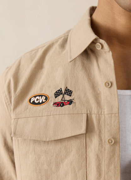 Men's Embroidered Mechanic Shirt - Cotton - Beige - Ford x Percival | Percival Best Seller