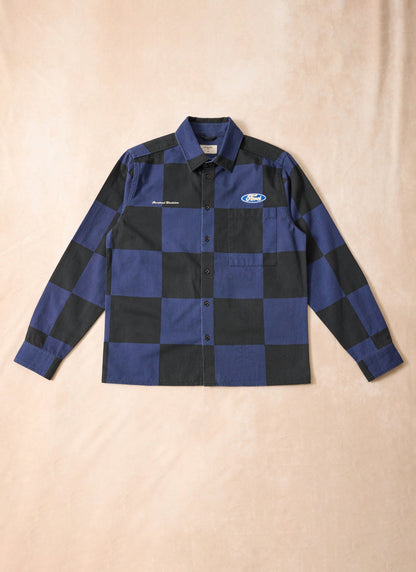 Men's Checkerboard Overshirt - Percival x Ford - Navy Blue | Percival Special Offer