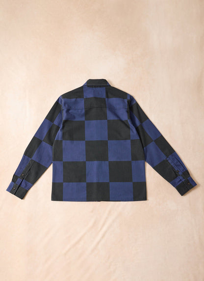 Men's Checkerboard Overshirt - Percival x Ford - Navy Blue | Percival Special Offer