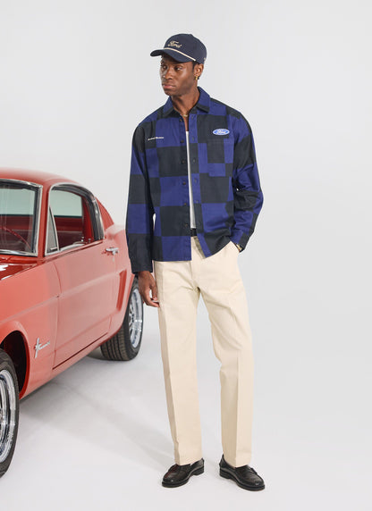 Men's Checkerboard Overshirt - Percival x Ford - Navy Blue | Percival Special Offer