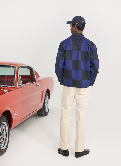 Men's Checkerboard Overshirt - Percival x Ford - Navy Blue | Percival Special Offer