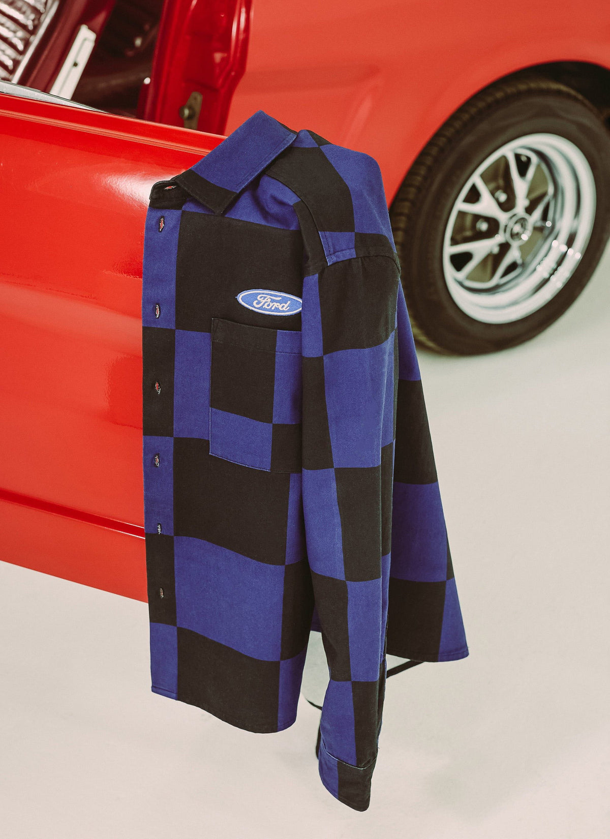 Men's Checkerboard Overshirt - Percival x Ford - Navy Blue | Percival Special Offer