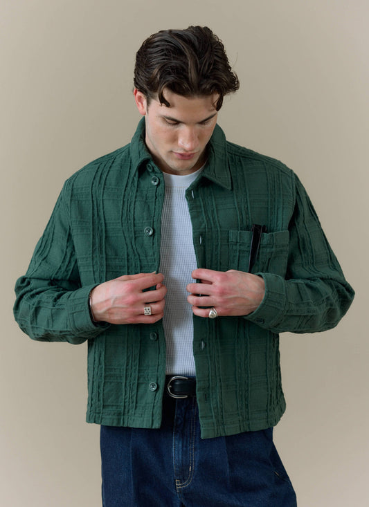 Men's Check Overshirt - Canyon - Cotton - Green | Percival Sale