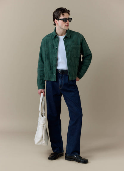 Men's Check Overshirt - Canyon - Cotton - Green | Percival Sale
