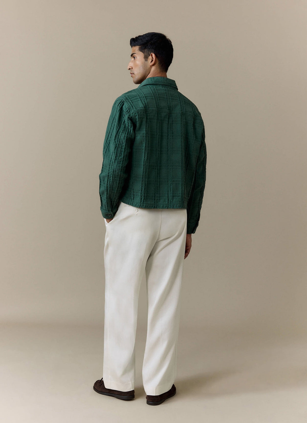 Men's Check Overshirt - Canyon - Cotton - Green | Percival Sale