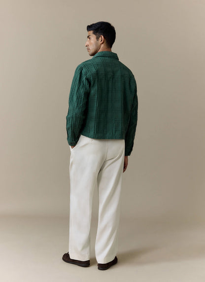 Men's Check Overshirt - Canyon - Cotton - Green | Percival Sale