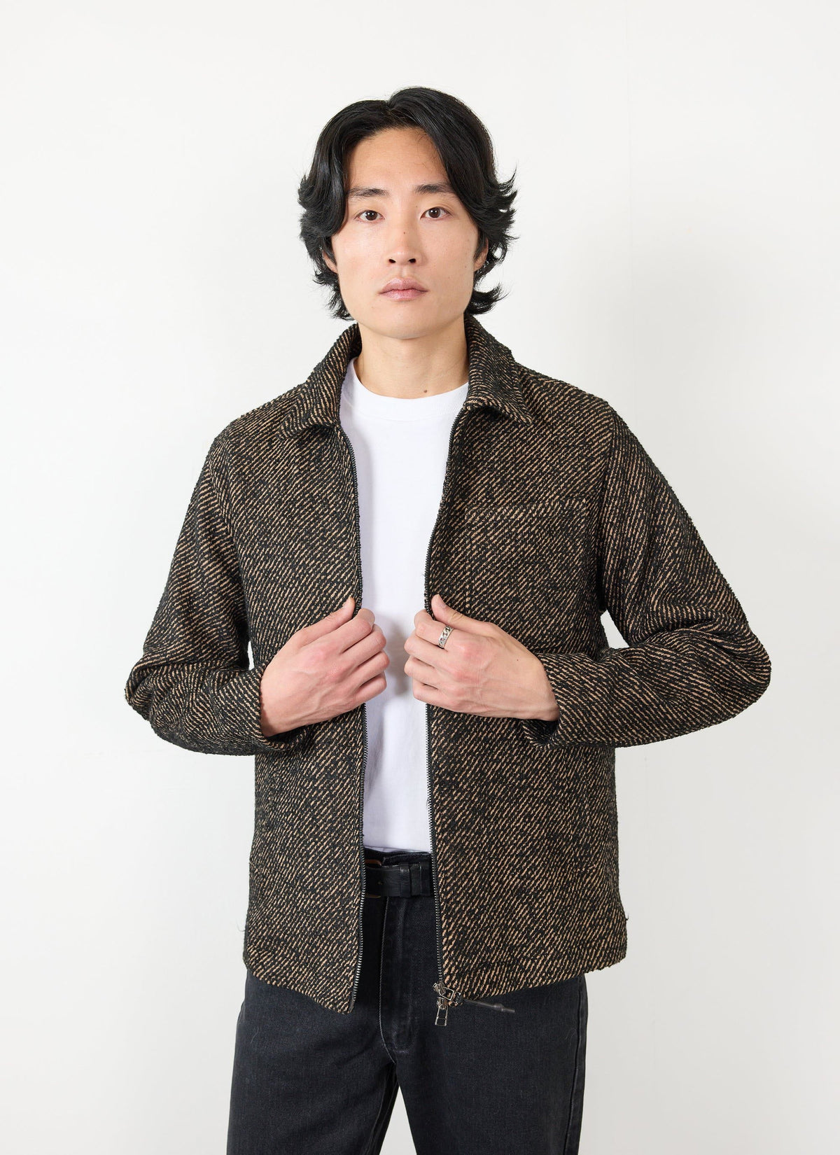 Men's Zip Overshirt - Twill Jacket - Oak Brown | Percival Best Price