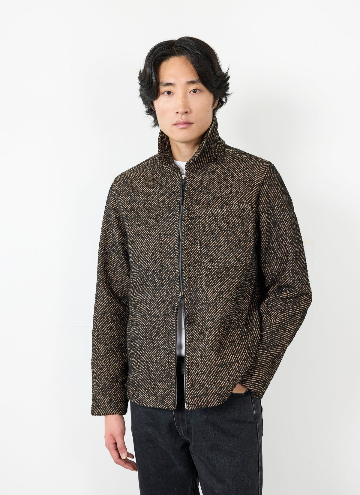 Men's Zip Overshirt - Twill Jacket - Oak Brown | Percival Best Price