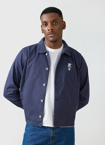 Men's Overshirt Jacket: Cord Collar - Cotton - Navy Blue - Champion x Percival | Percival Signature