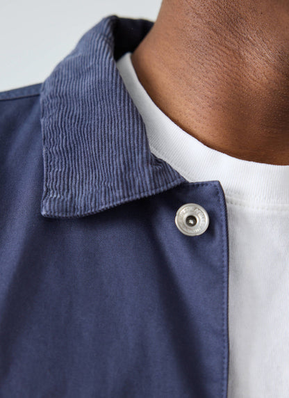 Men's Overshirt Jacket: Cord Collar - Cotton - Navy Blue - Champion x Percival | Percival Signature