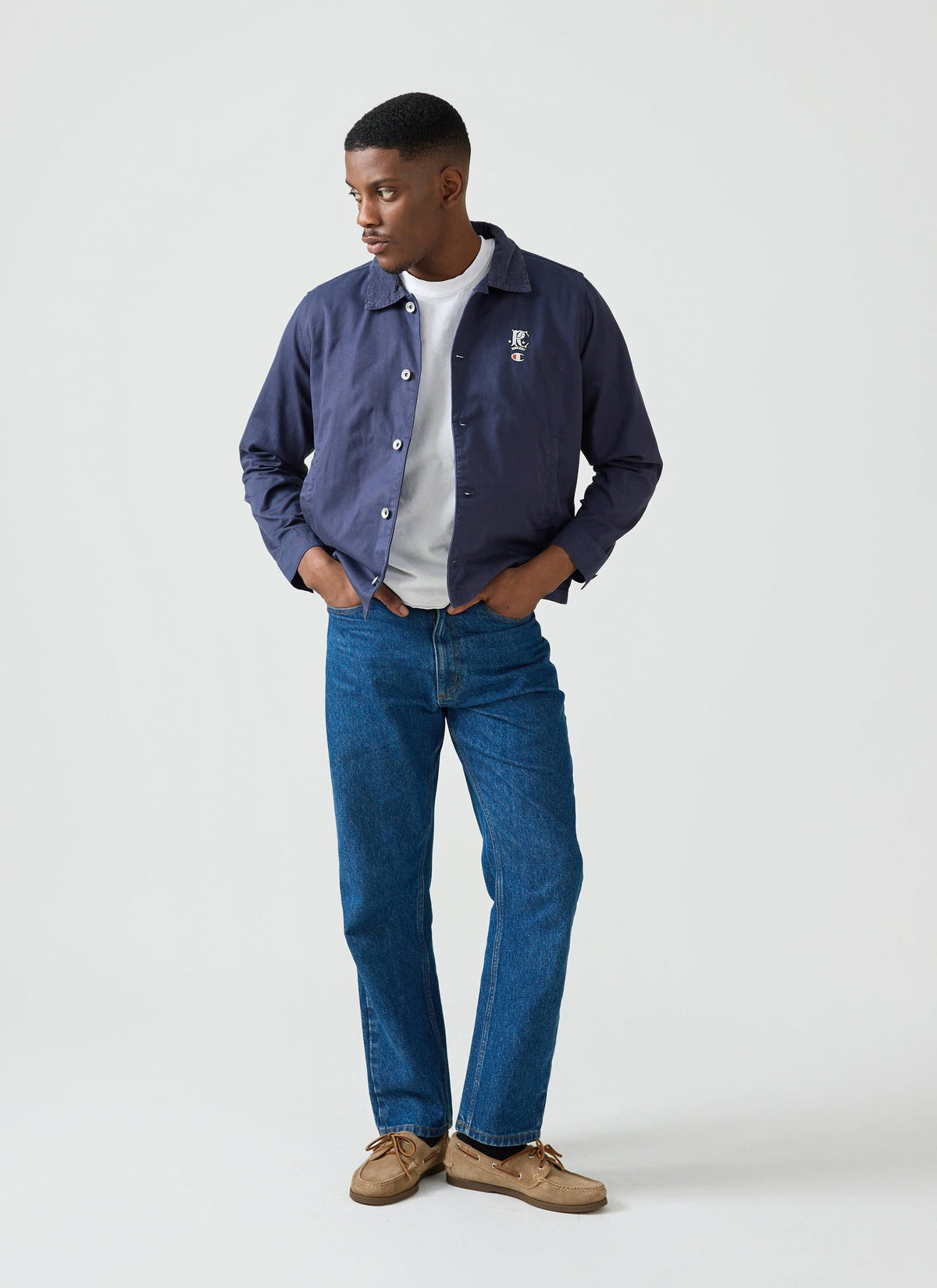 Men's Overshirt Jacket: Cord Collar - Cotton - Navy Blue - Champion x Percival | Percival Signature