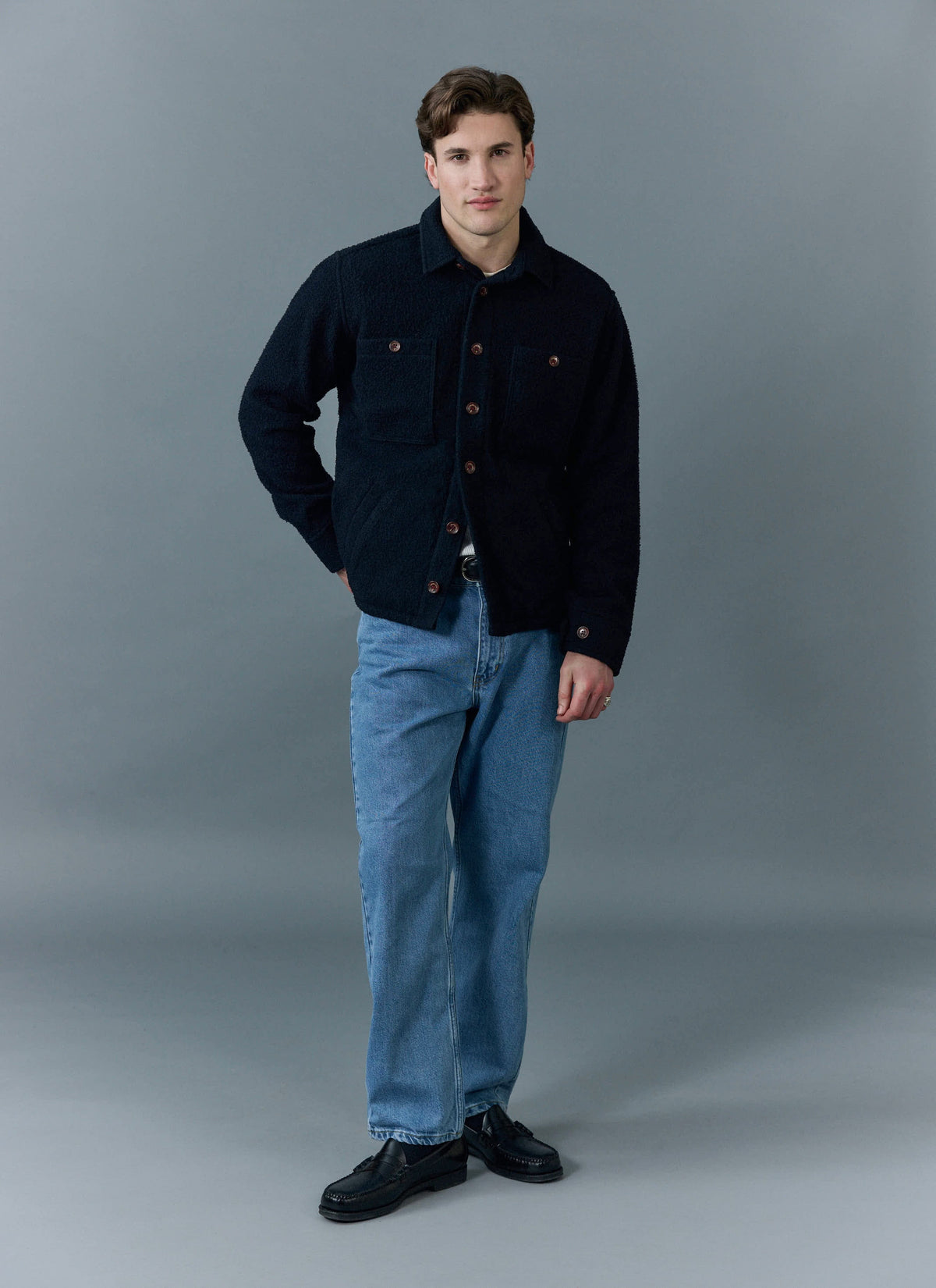 Men's Blanket Overshirt - Casentino Wool - Navy Blue | Percival Recommended