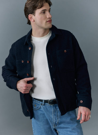 Men's Blanket Overshirt - Casentino Wool - Navy Blue | Percival Recommended