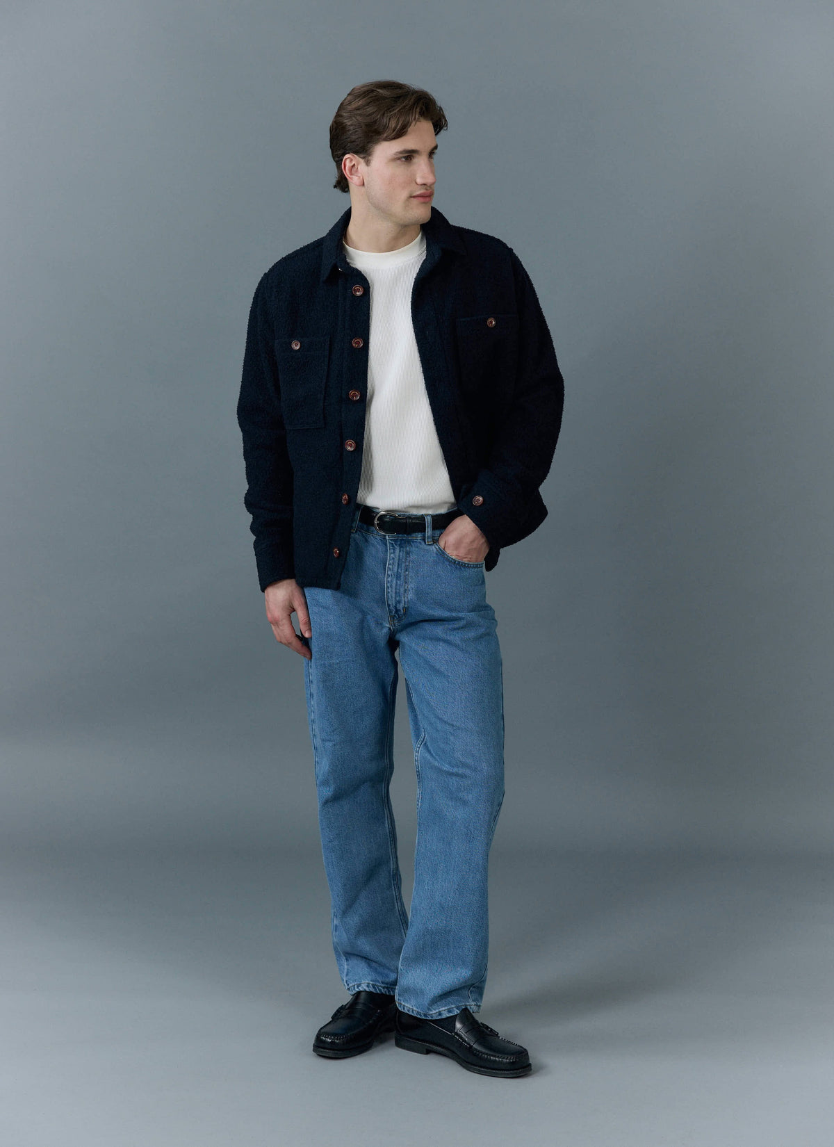 Men's Blanket Overshirt - Casentino Wool - Navy Blue | Percival Recommended