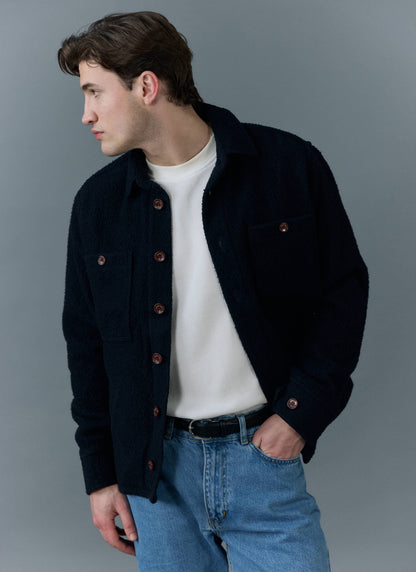 Men's Blanket Overshirt - Casentino Wool - Navy Blue | Percival Recommended