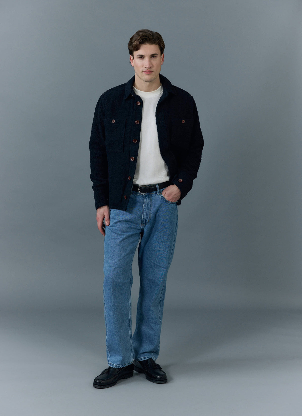 Men's Blanket Overshirt - Casentino Wool - Navy Blue | Percival Recommended